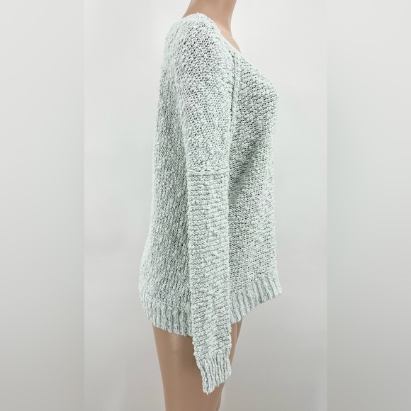 Free People Seafoam Mint Nubby Knit Songbird V-Neck Pullover Sweater Size Small - Picture 5 of 12
